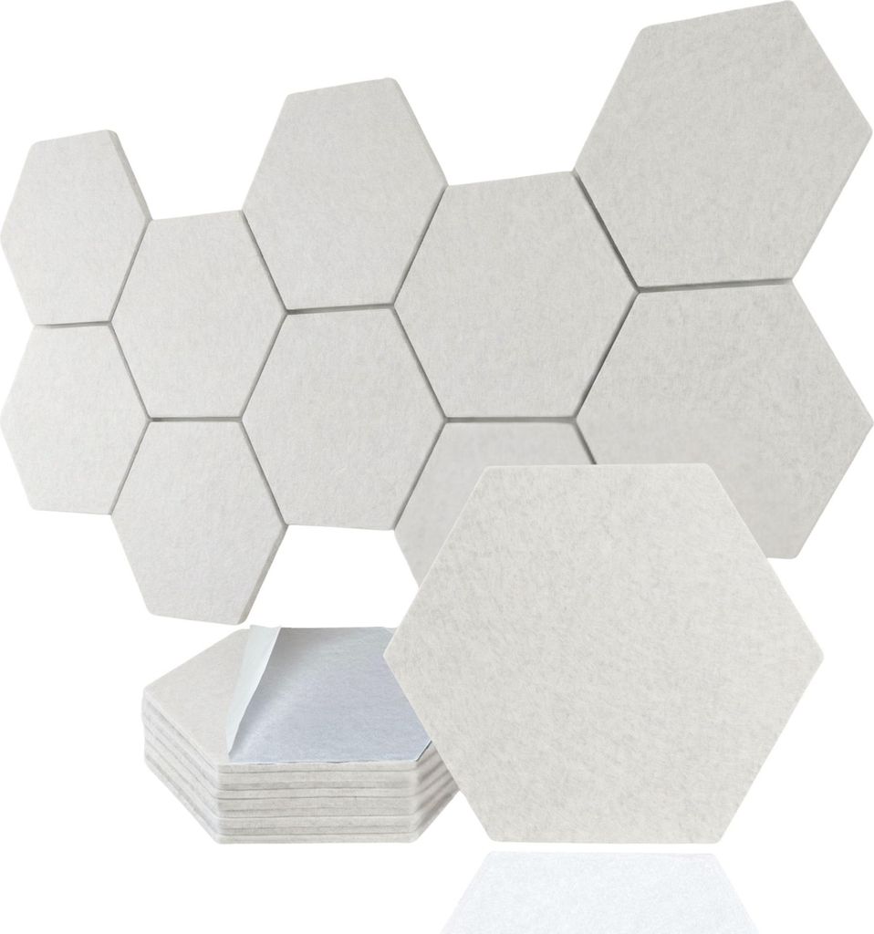 Akustikplatten Filz selbstklebend, 12 Stück Schallschutz Akustikpaneele Hexagon (weiß)