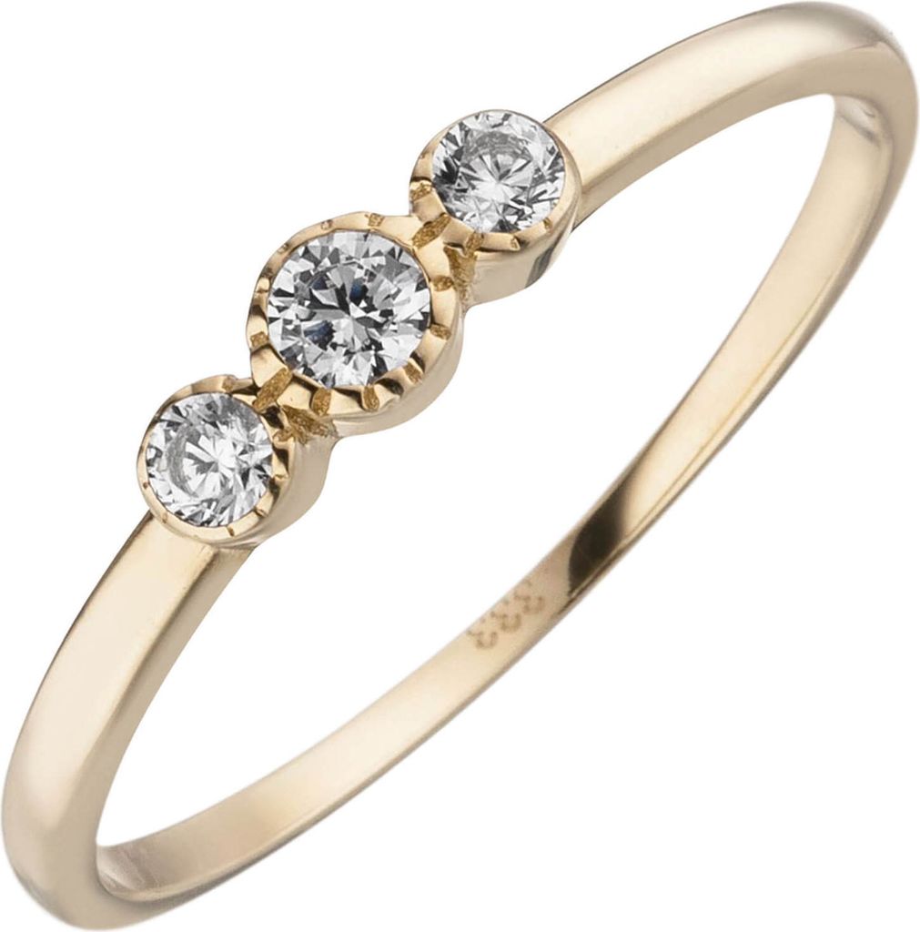 Ring aus 333 Gold Gelbgold mit 3 Zirkonia B: 3,7mm Fingerring Goldring Damen Innenumfang 58mm Ø18.5mm