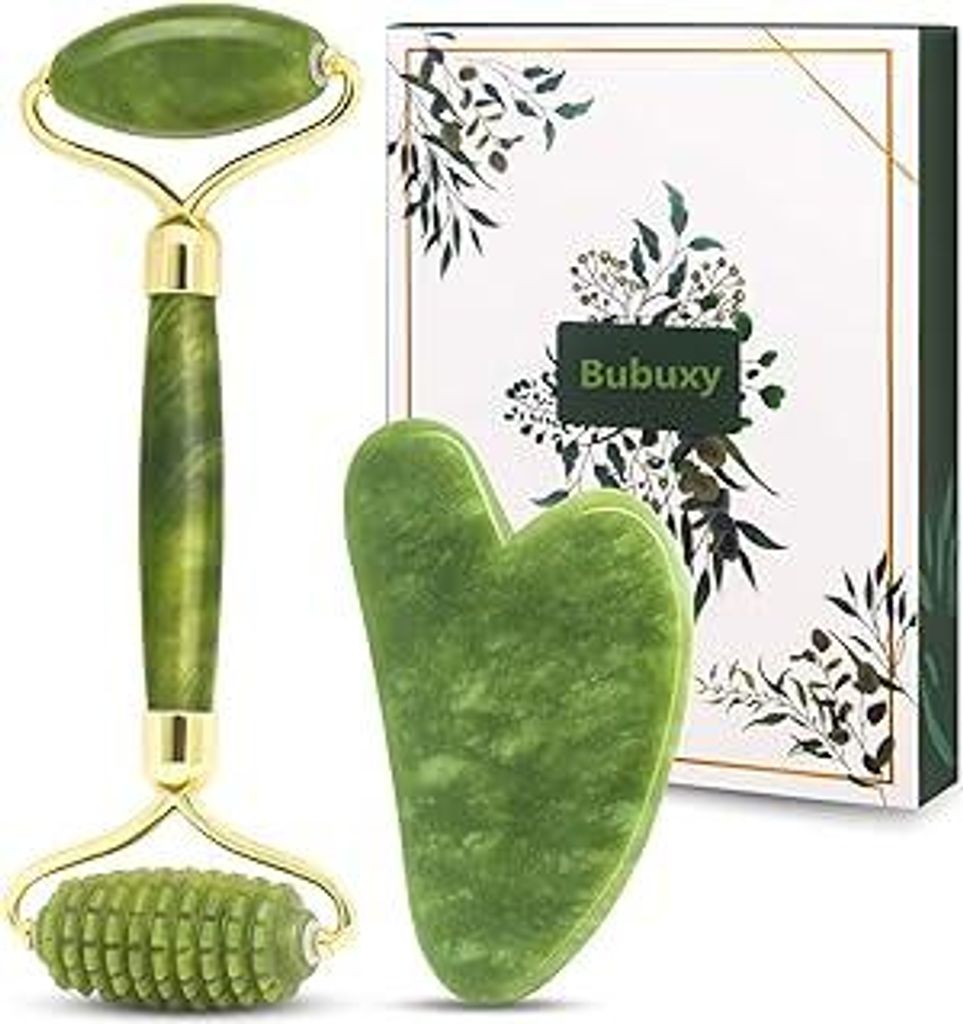 Bubuxy Jade Roller Massage Set, natürlicher Anti-Aging-Gesichtsroller bei Augenschwellungen, zur Hautstraffung, Verjüngung von Gesicht und Hals, ...