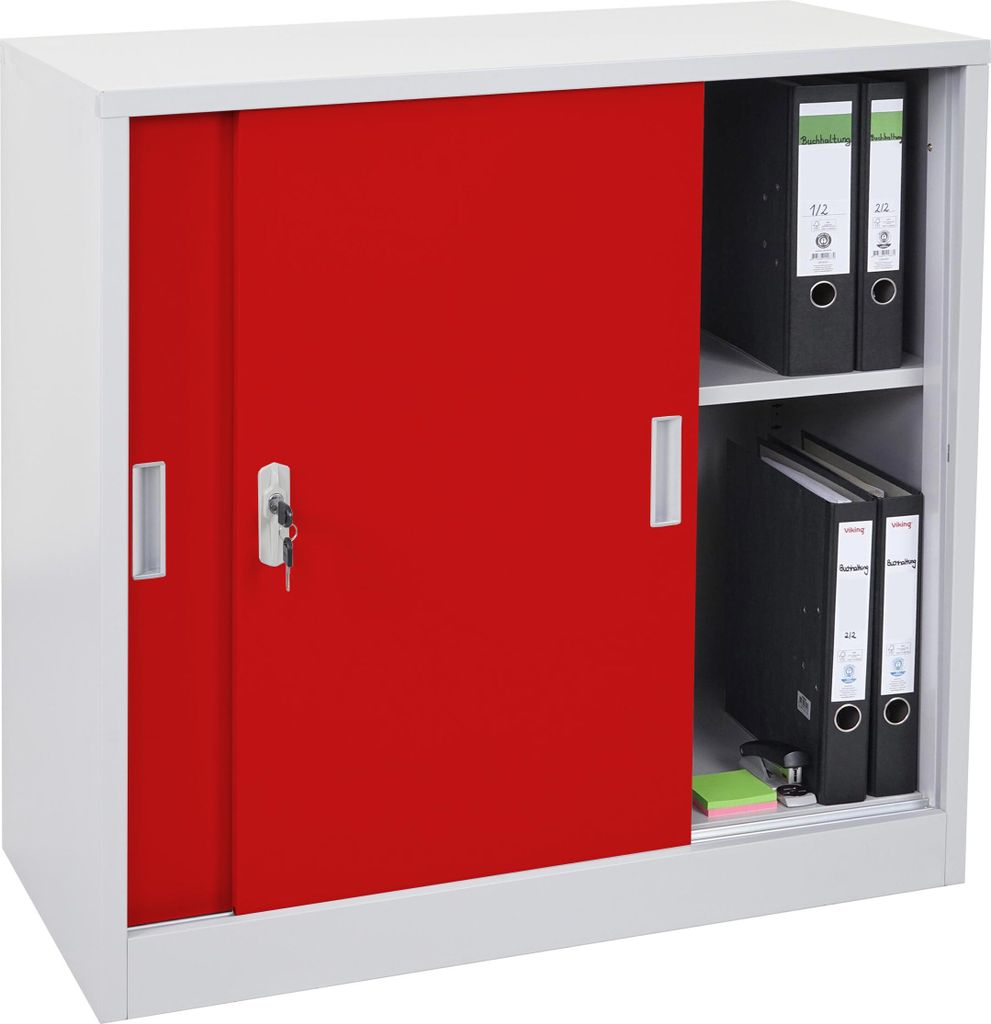 Aktenschrank Boston HWC-F41, Stahlschrank, mit Schiebetüren 90x90x45cm rot