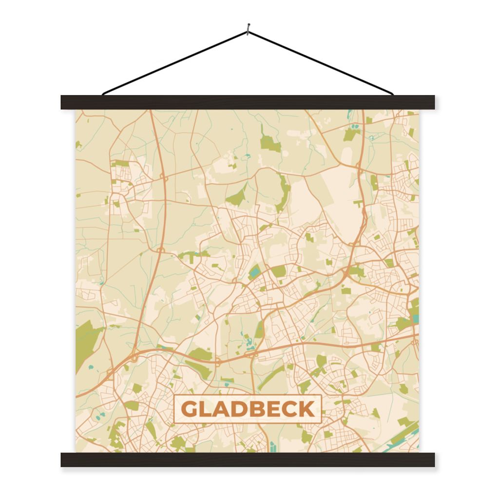 MuchoWow Textilposter Stadtplan - Gladbeck - Vintage - Karte 120x120 cm mit schwarzem Rahmen - Aufhängungsset