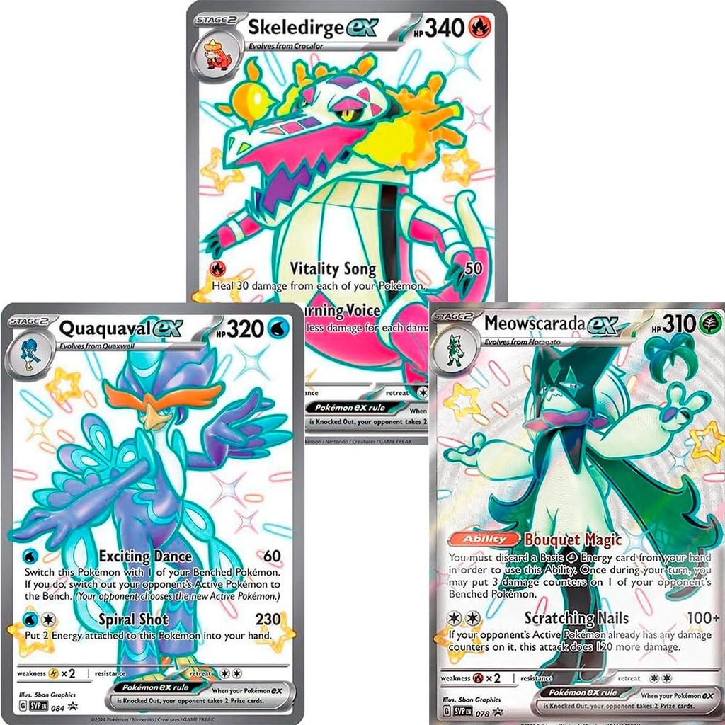 Pokémon-Jumbo-Pack 3: Startkarten der Endentwicklungen aus „Scharlach“ und „Purpur“, Skeledirge EX, Meowscarada EX und Quaquaval EX, Jumbo...