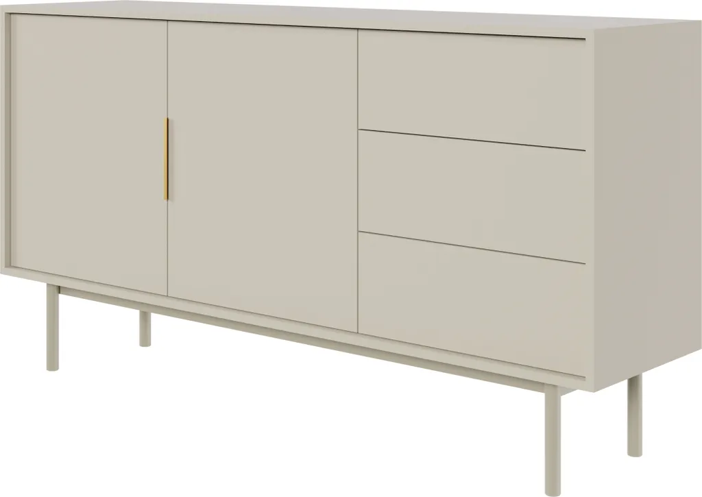 Buffet 154 cm beige gris Viviaro avec rangements portes et tiroirs