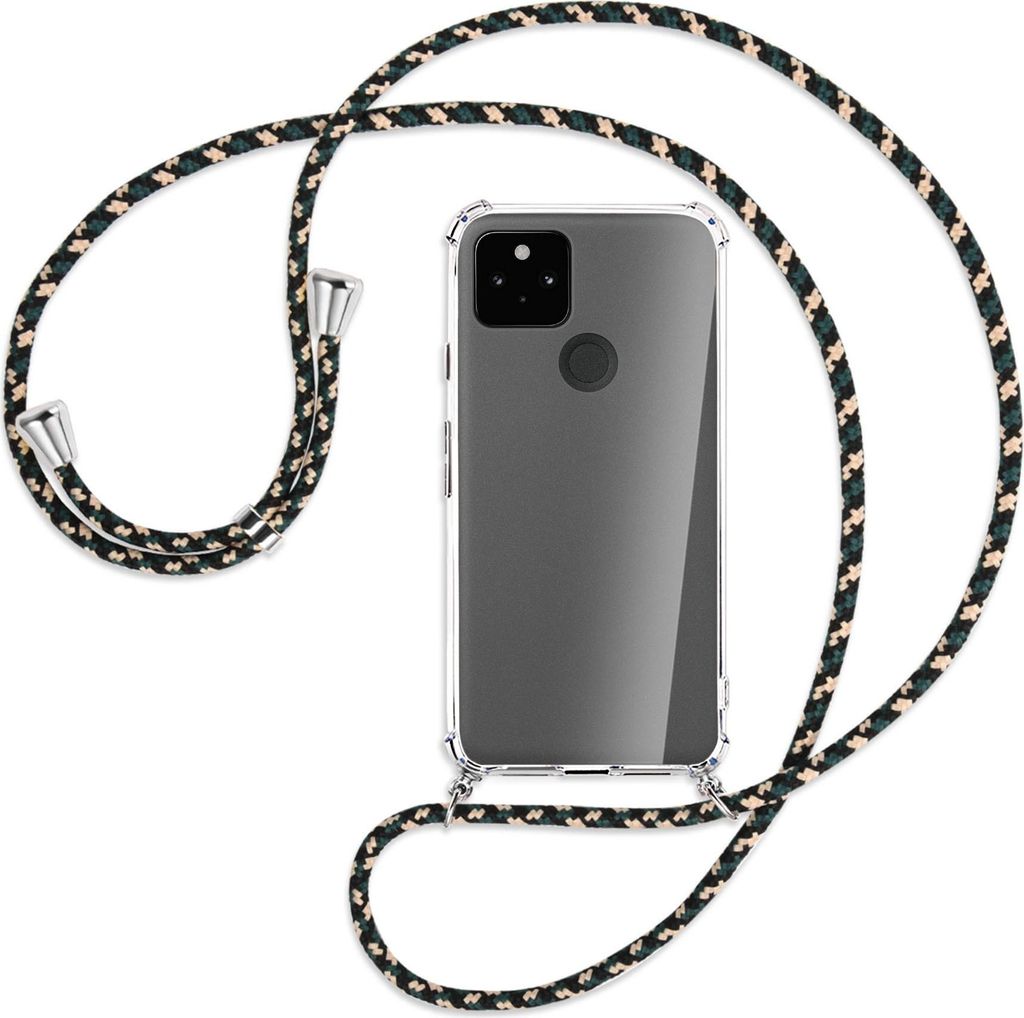 Handykette Backcover-Schutzhülle mit Band (Metall silberfarben) für Google Pixel 5a 5G - camouflage
