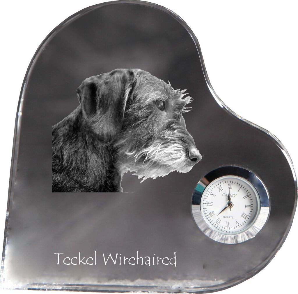 Dachshund Rauhhaar, Dackel, Teckel I - Kristalluhr mit einem Hundebild, Herzregal-Uhr, personalisierte Standuhr der Marke Art-Dog