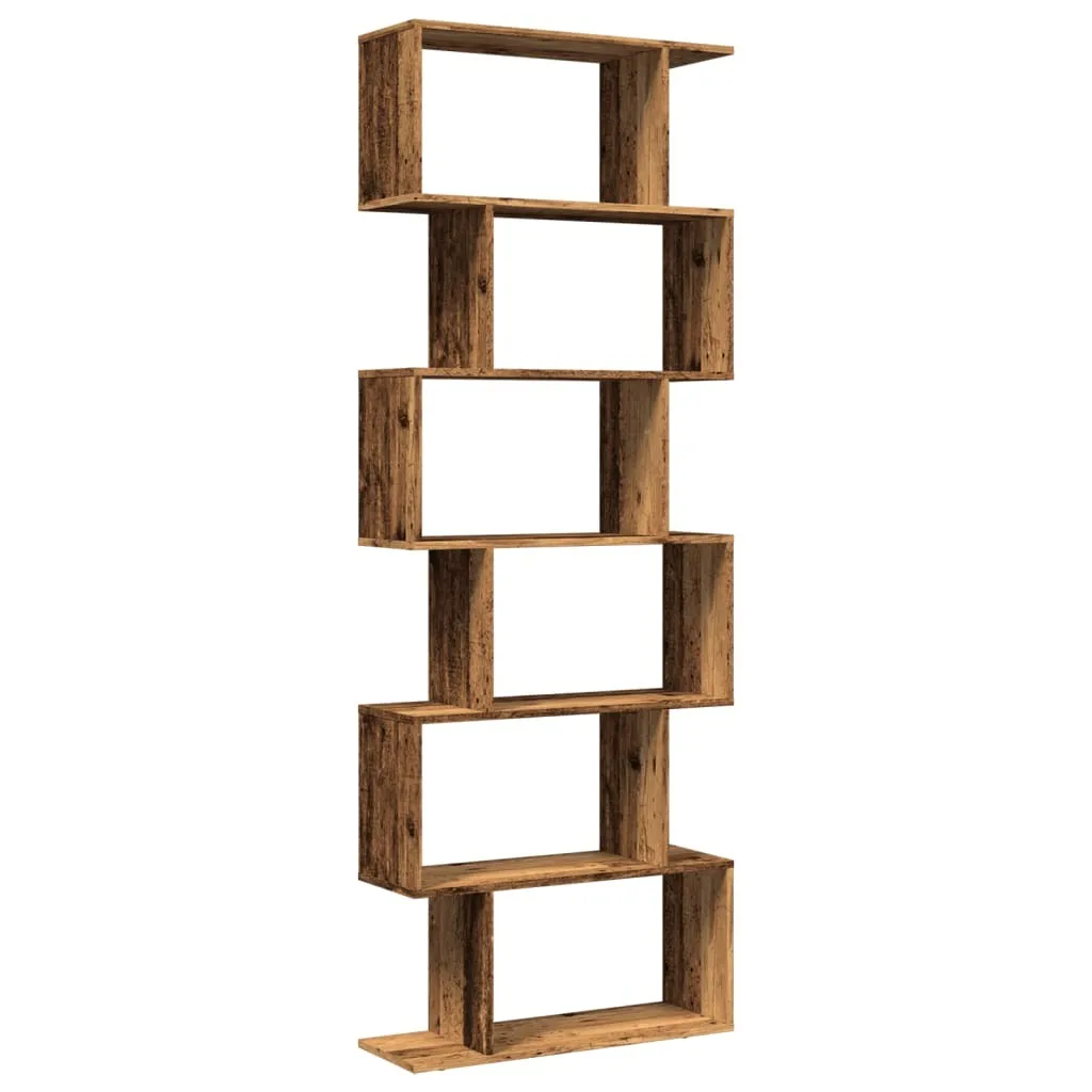 Meuble de rangement 6 niveaux cloison amovible vieux bois 70x24x193 cm