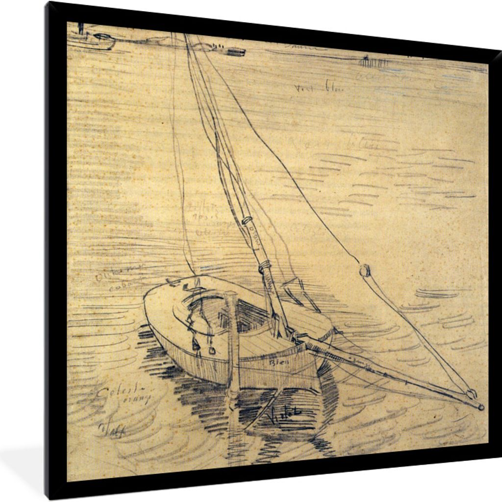 MuchoWow Gerahmtes Poster Segelboot auf der Seine bei Asnières - Vincent van Gogh 40x40 cm - Poster mit Schwarzem Bilderrahmen Wandposter Rahmen...