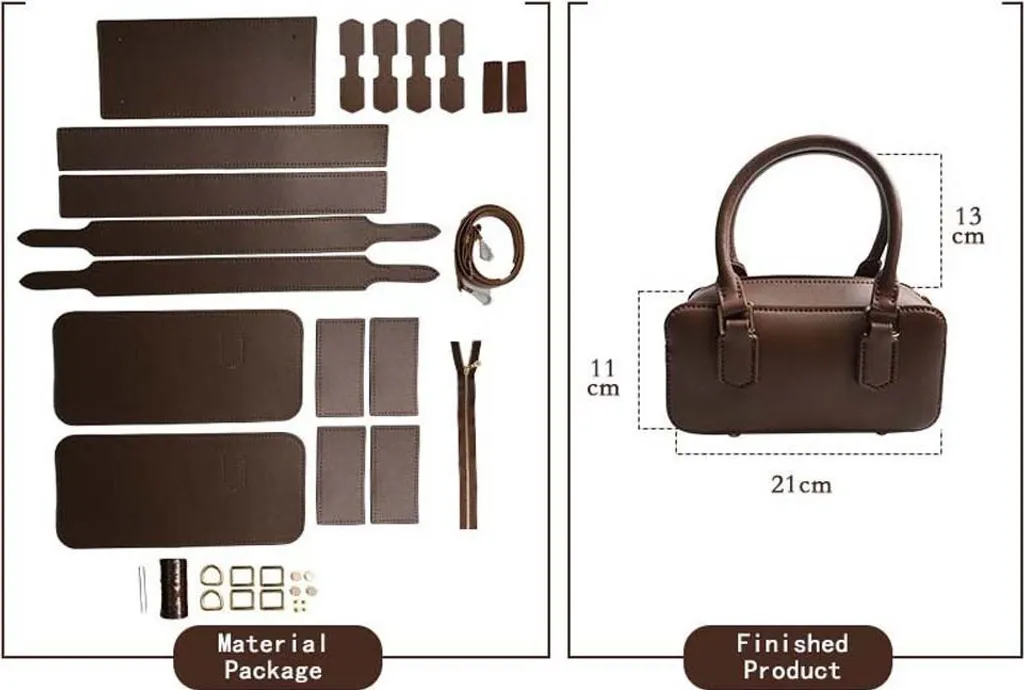 INF Borsa a Mano Donna in Vera Pelle Kit Fai da Te Bowling Bag Dimensioni S e L Marrone scuro S