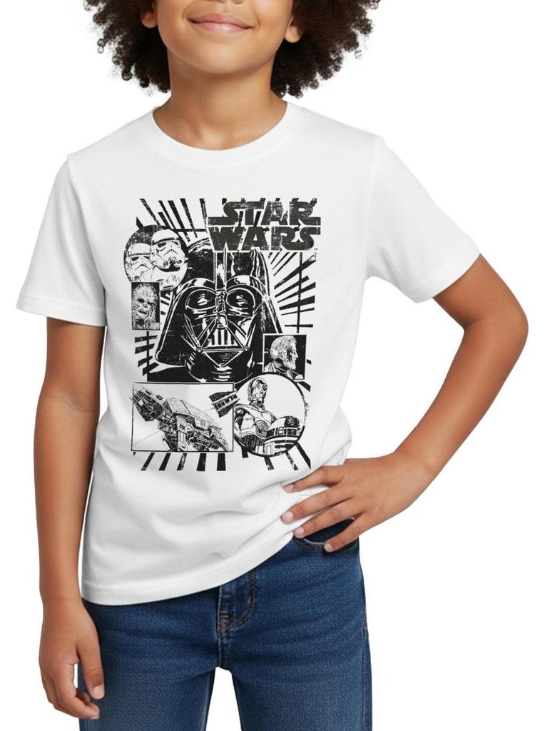 Star Wars Charaktere Darth Vader Chewbacca C3PO Kinder T-Shirt, 98/104 (3-4 Jahre), Weiß