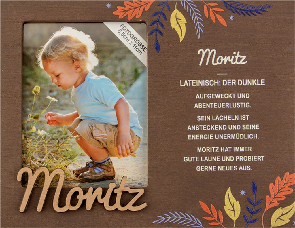 Personalisierter Bilderrahmen für Erwachsene, Kinder, Babys in Holzoptik mit Spruch -Bilderrahmen Moritz