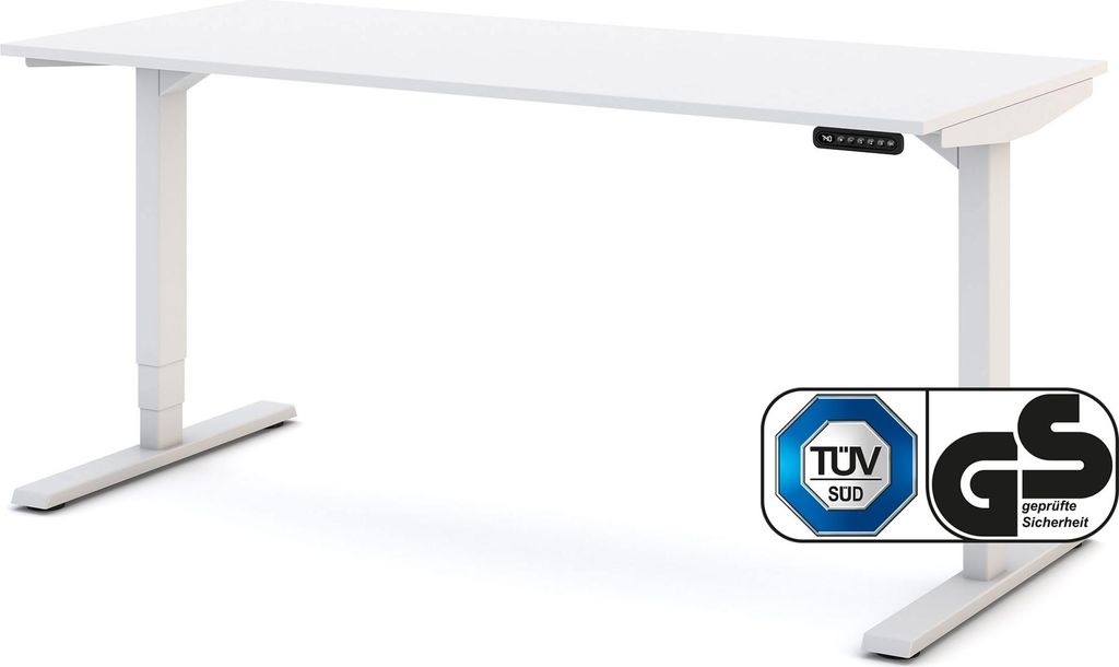 ASSMANN Elektrisch höhenverstellbarer Schreibtisch Y-Line Weiß, 160x70cm, Memoryfunktion, Kollisionsschutz, 2-fach-Motorik