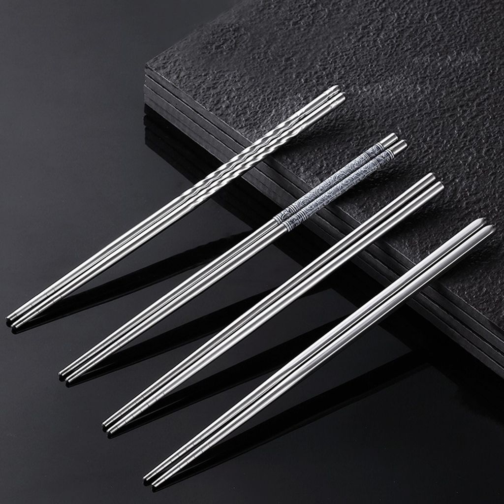 4 Paar Food-Essstäbchen wiederverwendbare nicht rutsche Edelstahl Metall Chinese Chop Sticks Tischgeschirr Küchenwerkzeuge