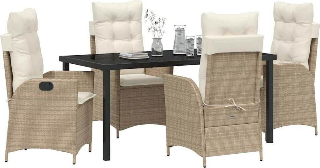 vidaXL Garten Essgruppe mit Kissen 5 pcs Beige Poly-Rattan