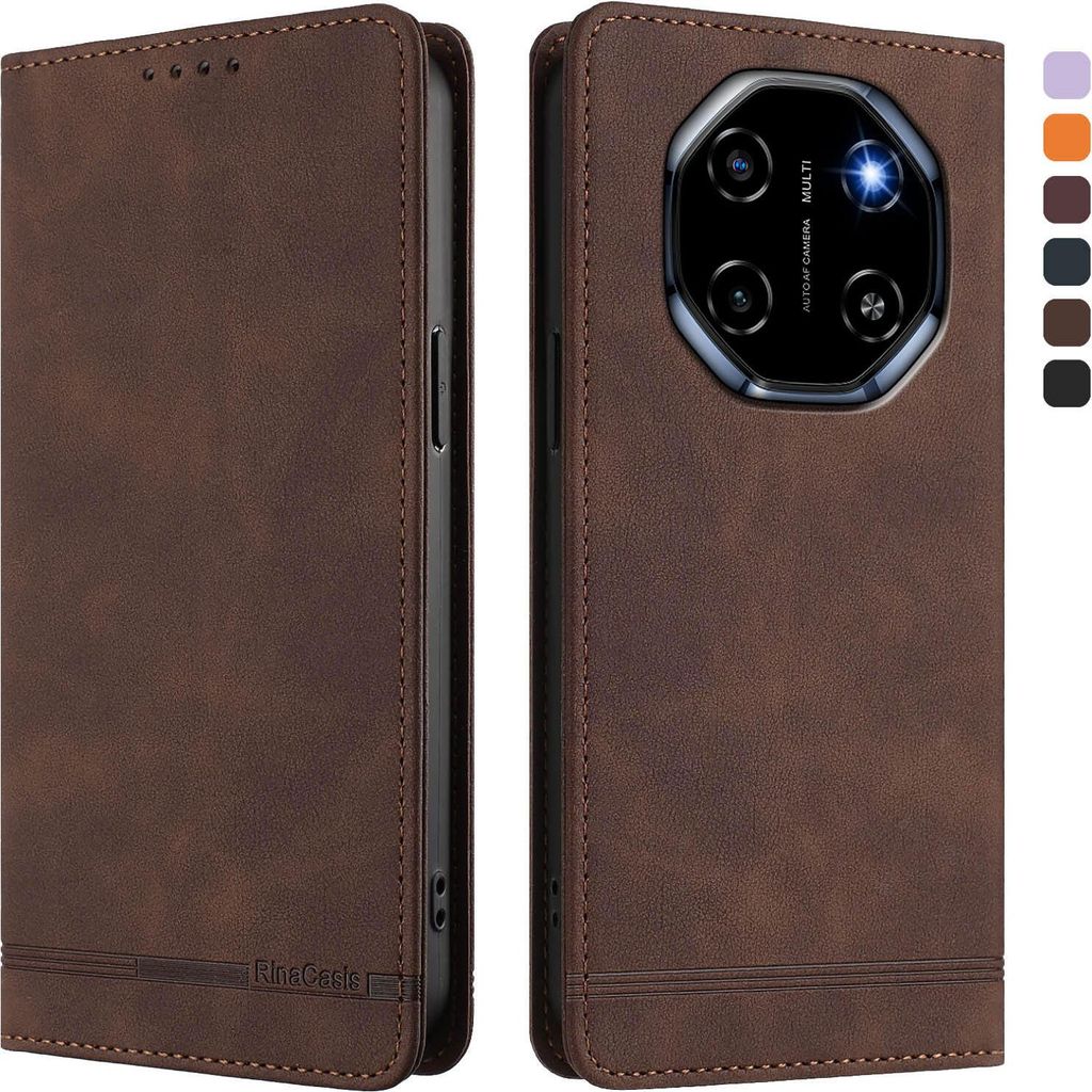 Hülle für Blackview Shark 6 / Oscal Tiger 8, Retro Kunstleder Ständer Klapphülle mit Kartenfächer und Magnetische Braun