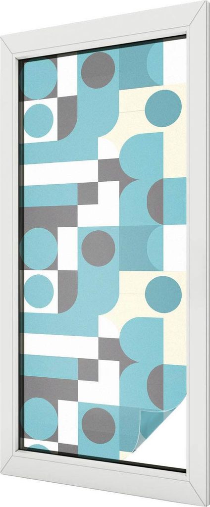 Buntglas Fensterfolie – 116x50 cm – Stained-Glass Design – blickdichte dekorative Sichtschutzfolie – selbstklebend, UV-Schutz – Geometris...