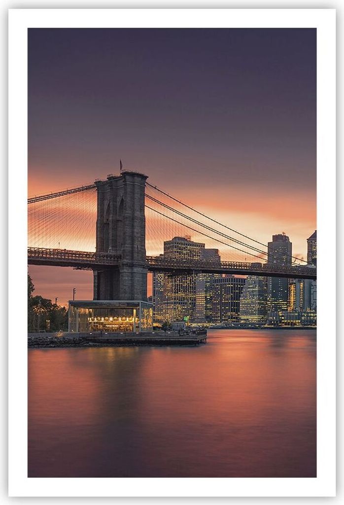 Poster - Poster ohne Rahmen - New York Brücke Nacht - 61x91,5 cm - Wand Bild - Wanddeko - Wandbilder - Kunstposter - Wandposter - Bilder - Kunstdr...