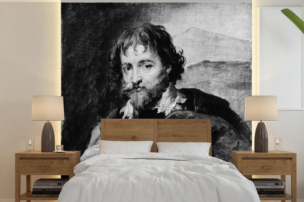 MuchoWow Fototapete für Wohnzimmer oder Schlafzimmer Wandtapete Vinyl Motivtapete Sir Peter Paul Rubens - Anthony van Dyck - Schwarz und weiß -...