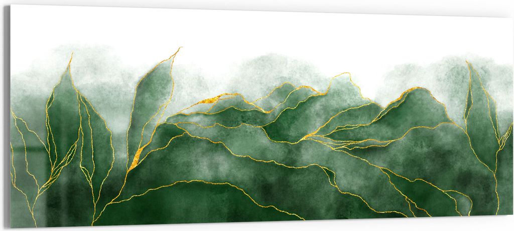 DEQORI Glasbild Acryl 125x50 cm 'Grüner Wasserfarbverlauf' Wandbild Bild modern Deko