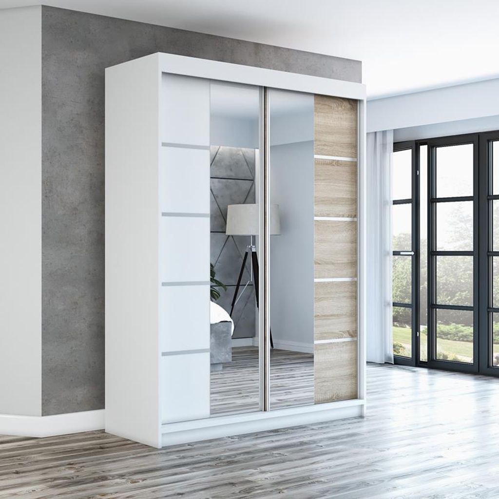 Schwebetürenschrank Kleiderschrank ERA 160 cm Schrank Garderobe Spiegel.Verschiedene Farben (Weiß, Schwarz, Somona). Möbel vom Hersteller!