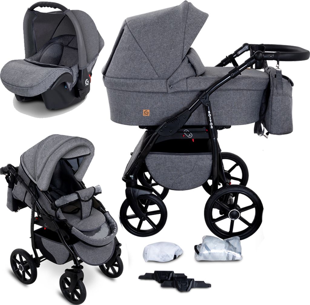 GaGaDumi Boston Kinderwagen 3 in 1 Komplettset mit Autositz Kombikinderwagen mit großen Rädern - Baby Stroller Set - für Neugeborene