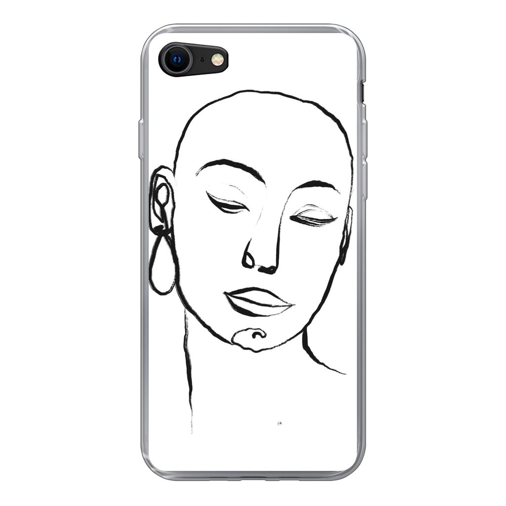MuchoWow Handyhülle Schutzhülle Hülle für iPhone SE 2022 Frau - Gesicht - Porträt Silikon Softcase Handy Hülle - Schutzhülle