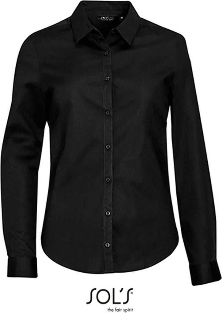 SOL'S Damen Bluse Stretch Business Hemd Langarm tailliert Hemdbluse, Größe:M, Farbe:Schwarz