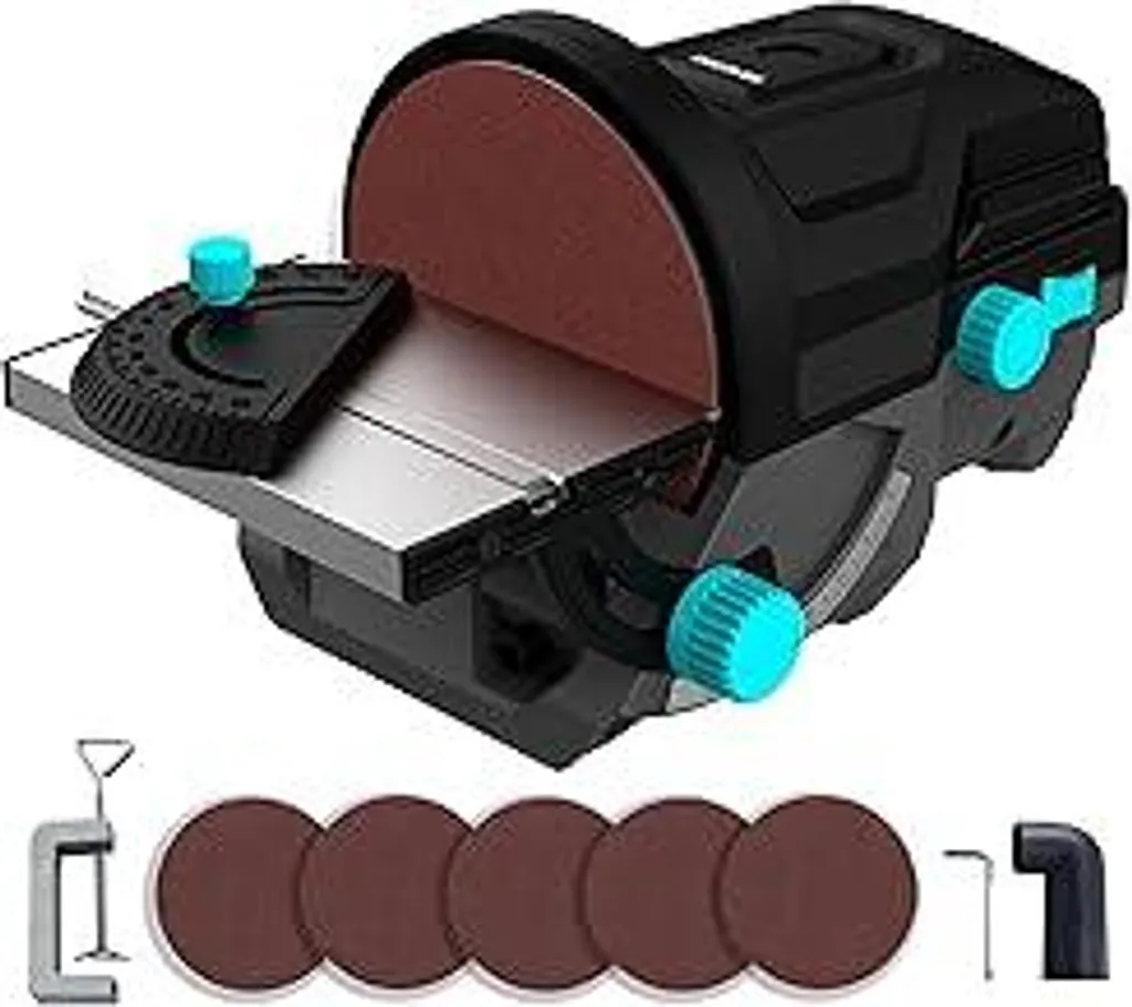Cecotec Levigatrice elettrica da tavolo PerfectSurface 1000 Stand Disc. 140 W, 5 fogli di carta abrasiva di ricambio da 125 mm, banco di levigatura, adattatore rimovibile, supporto per il fissaggio al tavolo