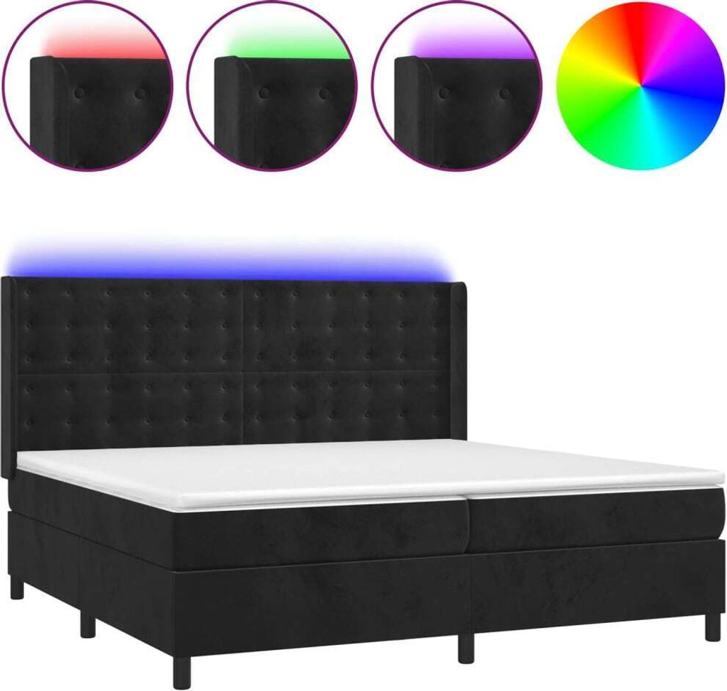 vidaXL Boxspringbett mit Matratze & LED Schwarz 200x200 cm Samt