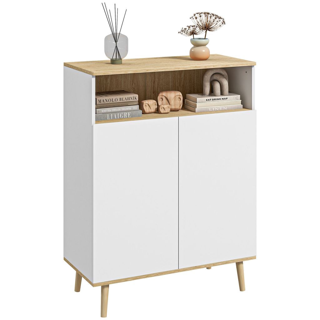 HOMCOM Aufbewahrungseinheit, Küchen-Sideboard, mit verstellbarem Regal, 2-türiger Schrank, 80 x 38 x 102 cm, skandinavisches Design, Beine aus Ma...