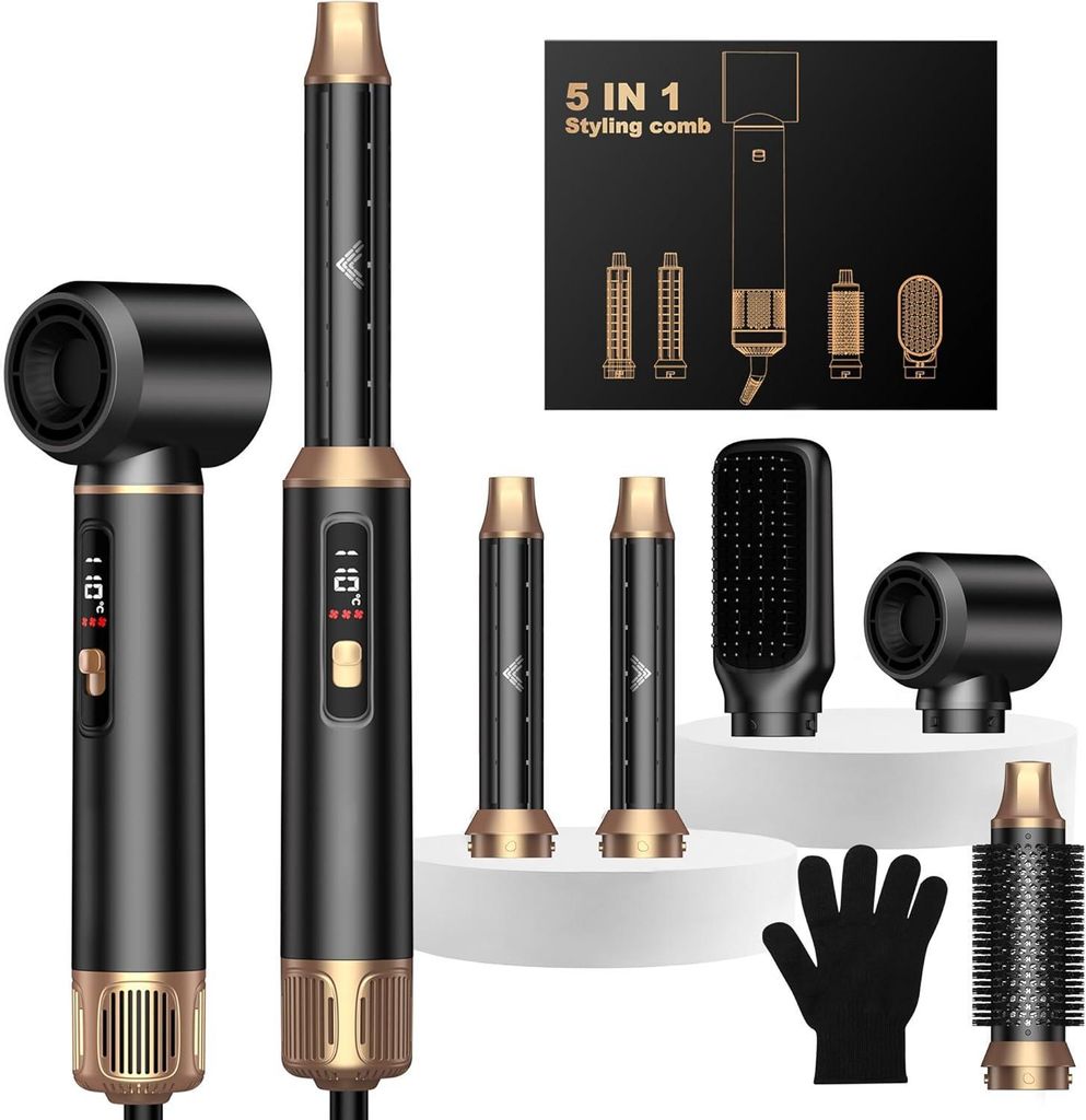 5 in 1 Hairstyler & & Föhn Set mit Rundbürstenföhn,Warmluftbürste,Lockenföhn, Stylingbürsten, Heißluftbürste Airbrush Haarstyler Geschenke ...