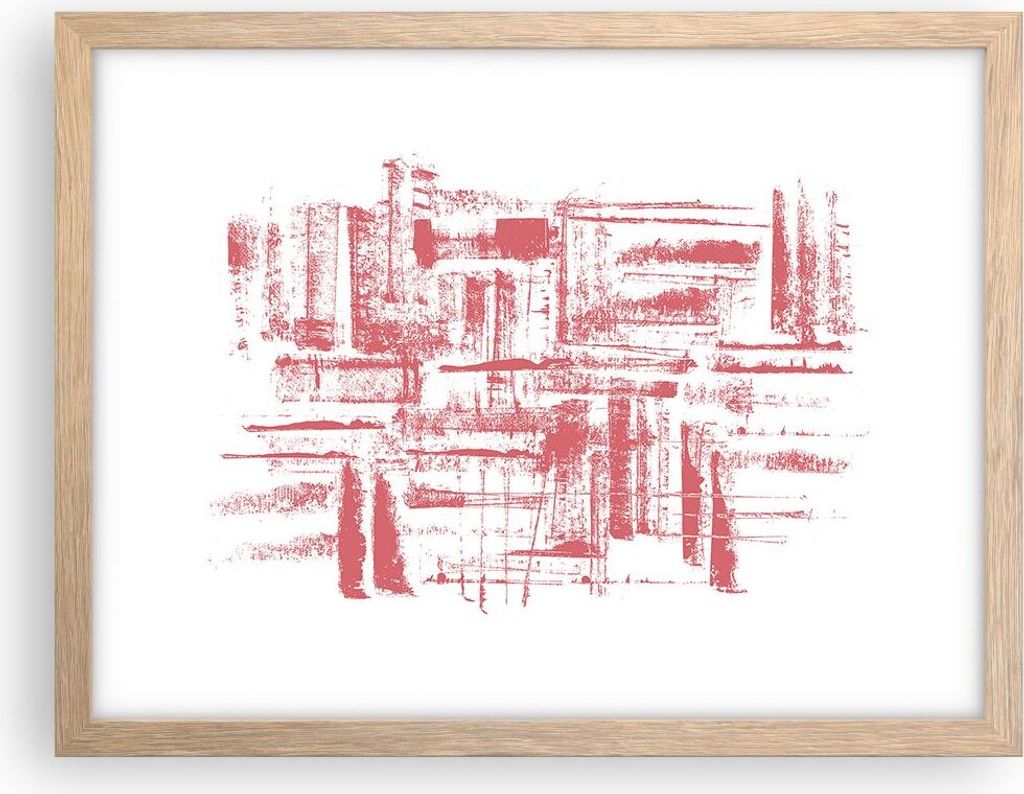 Gerahmtes Poster - Rahmen in heller Eiche - Rot Textur Muster - 40x30 cm - Wand Bild - Wanddeko - Wandbilder - Kunstposter - Wandposter - Bilderrah...