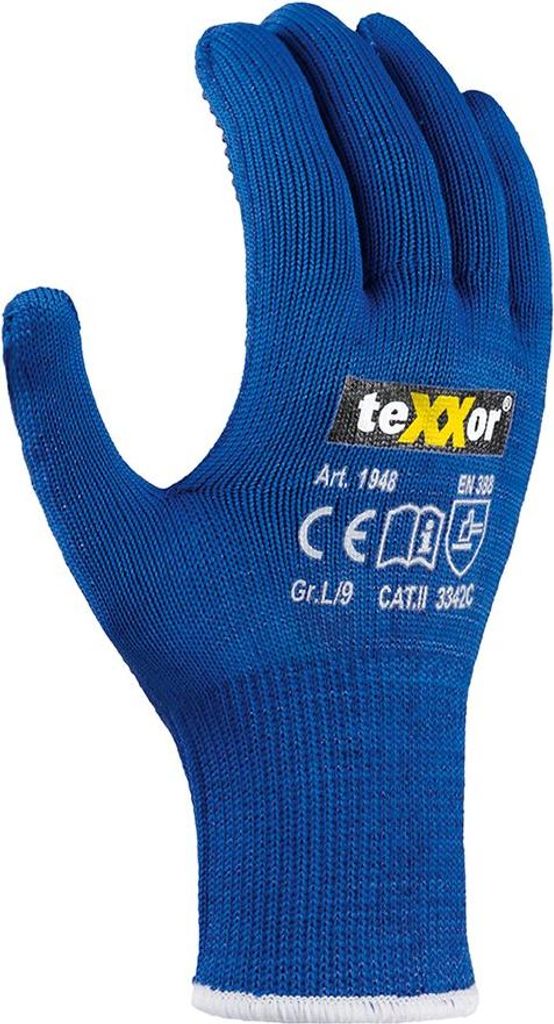 teXXor Schnittschutz-Feinstrickhandschuhe 9, blau/rote Noppen