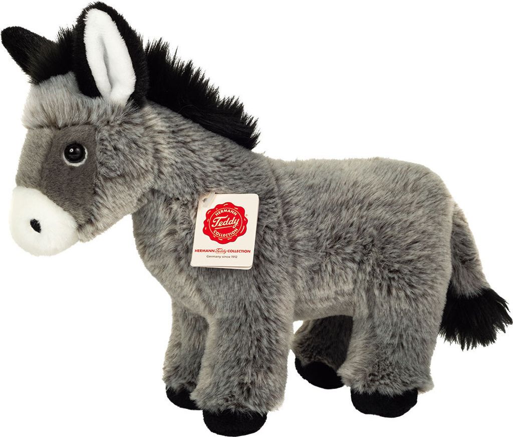 A plush toy donkey is shown against a white background.
