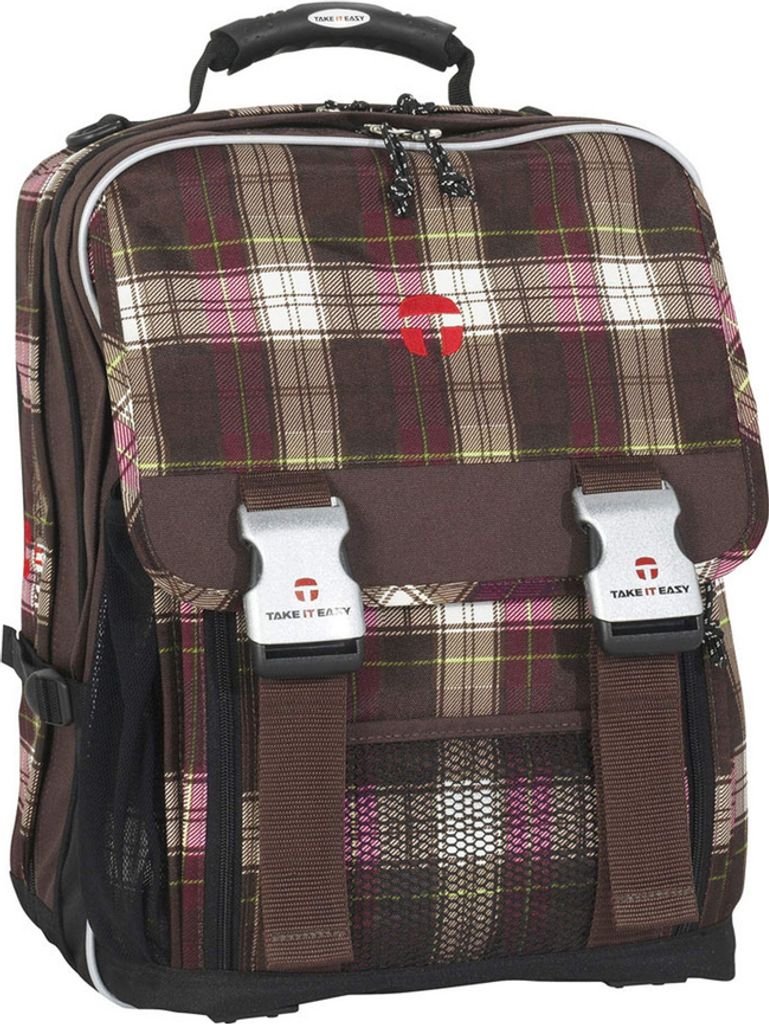 Take it easy Schulrucksack Schultasche Schulranzen Rucksack Lond.PLAID braun/pink