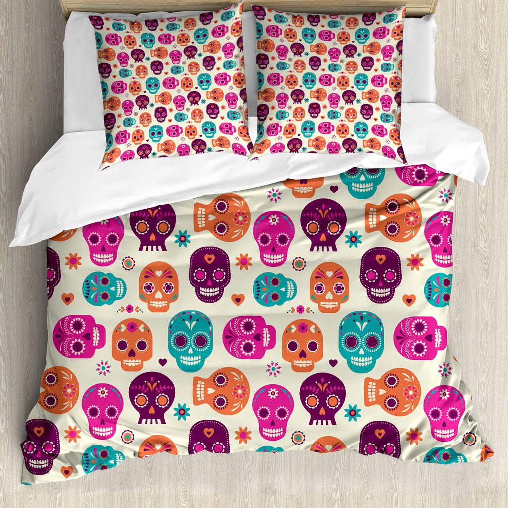 ABAKUHAUS Zuckerschädel Bettbezug, Herz-Flora, Milbensicher Allergiker geeignet mit Kissenbezügen, 200 cm x 200 cm - 80 x 80 cm, Mehrfarbig