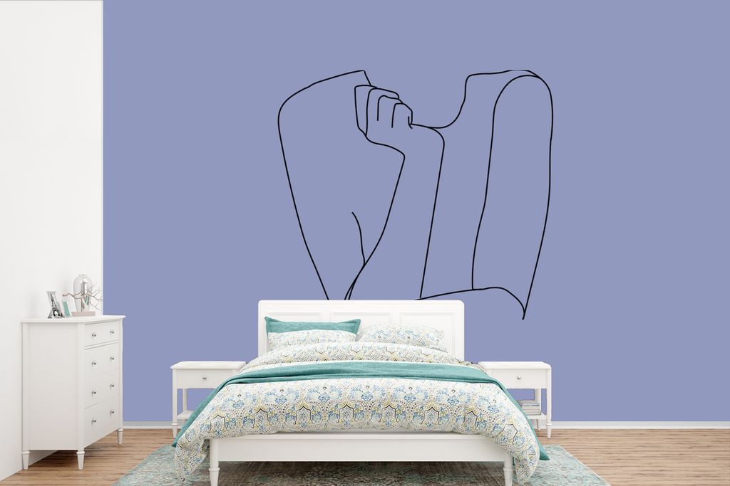 MuchoWow Fototapete für Wohnzimmer oder Schlafzimmer Wandtapete Vinyl Motivtapete Frau - Lila - Minimalismus - 390x260 cm - Papiertapete