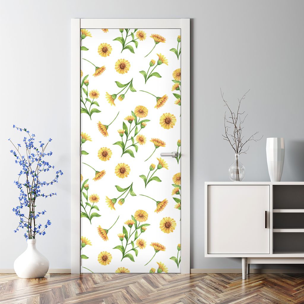 Dekorative Türaufkleber Raumdekoration selbstklebend Klebefolie Türposter Ringelblumen 85 x 200 cm