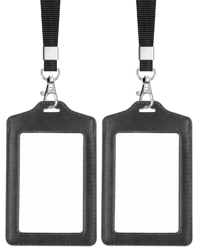Porte-badge pour bureau et transport avec cordon tour de cou noir lot de 2