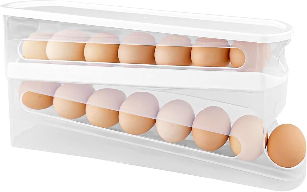 Automatischer 2-stufiger Eierspender für 12–14 große Eier, für Kühlschrank/Küche/Schränke