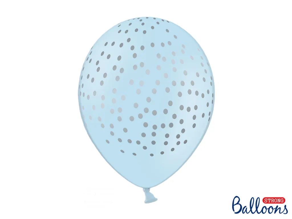 Ballons 30cm bleu bébé à pois pour décoration de Baby Shower et Baptême