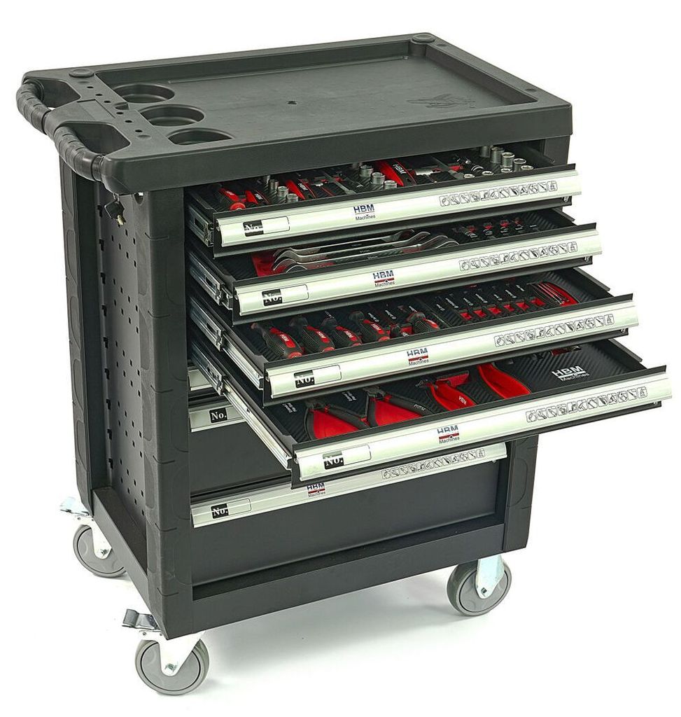 Befüllt Werkzeugwagen 154 Zoll Werkzeuge 7 Schubladen Werkstattwagen Werkstatt - schwarz