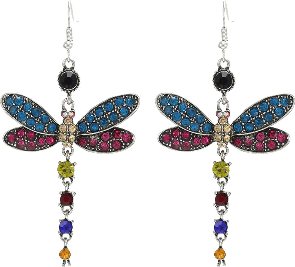 Damen-Ohrringe in Libellenform, baumelnde Strass-Haken, Statement-Ohrringe, Schmuck, Geschenk-Mehrfarbig