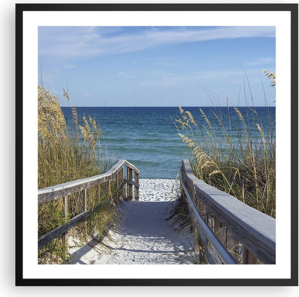 Gerahmtes Poster - Schwarzer Rahmen - Strand Düne Strecke - 60x60 cm - Wand Bild - Wanddeko - Wandbilder - Kunstposter - Wandposter - Bilderrahmen...
