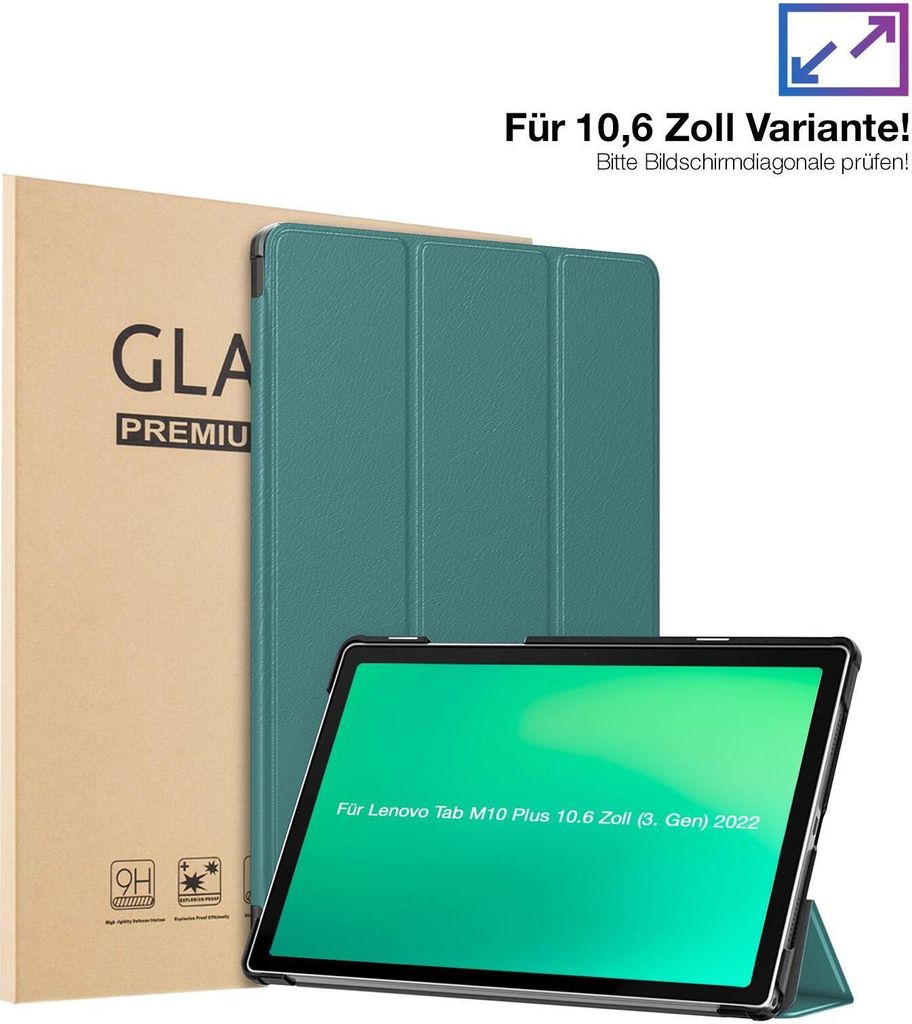 Schutzhülle + 2x 9H Display Glas für Lenovo Tab M10 Plus 10.6 3. Gen 2022 Cover Case Schutz Tablet Farbe: Türkis
