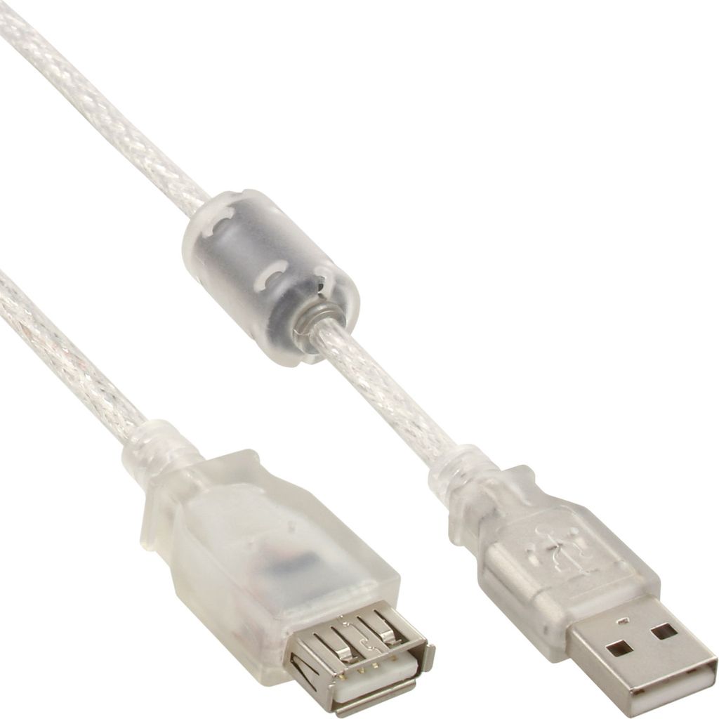 InLine USB 2.0 Verlängerung, St/Bu, Typ A, transparent, mit Ferritkern 2m