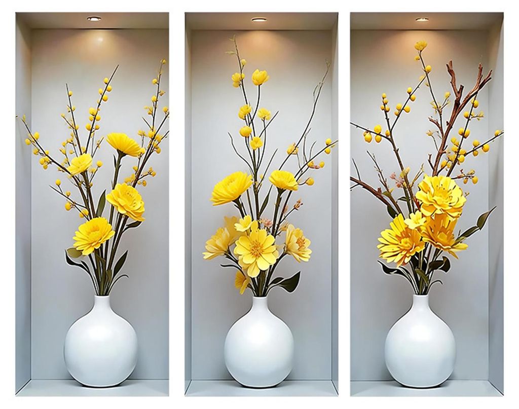 3D-Vasen-Wandaufkleber aus PVC, selbstklebend und abnehmbar, für Schlafzimmer, Wohnzimmer, Küche, Eingangsbereich oder als Hintergrunddekoration