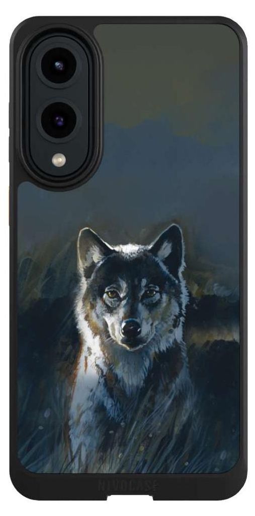 NIVOCASE Hülle für Samsung Galaxy S25 Edge Handyhülle NIVOcore Case Schwarz Malerei Natur Wolf