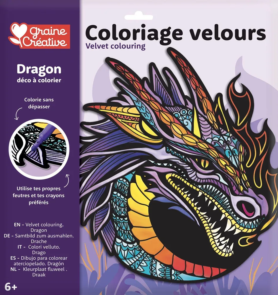 Activité Créative Peinture Velours Dragon 30x30 - Décoration Murale