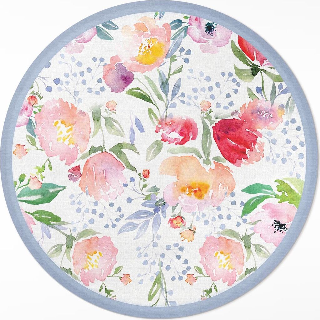 Aquarell Blumen – Vinyl Fußmatte – Ø 90cm – Rutschfest – Pflegeleicht & Langlebig