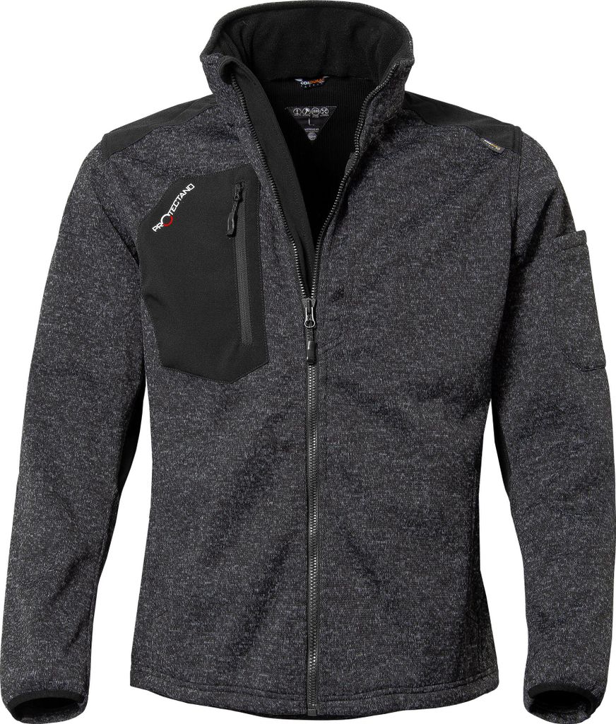 Qualitex Strick-Fleecejacke - wärmende (melange) Strickfleece-Übergangsjacke - Softshell & Cordura - in Farbe: schwarz/meliert - Herren: 3XL - Da...